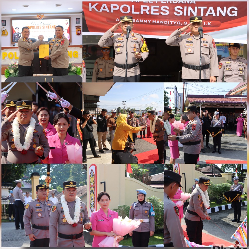 Polres Sintang Sambut Kapolres Baru AKBP Sanny Handityo dengan Tradisi Adat dan Apel Perdana