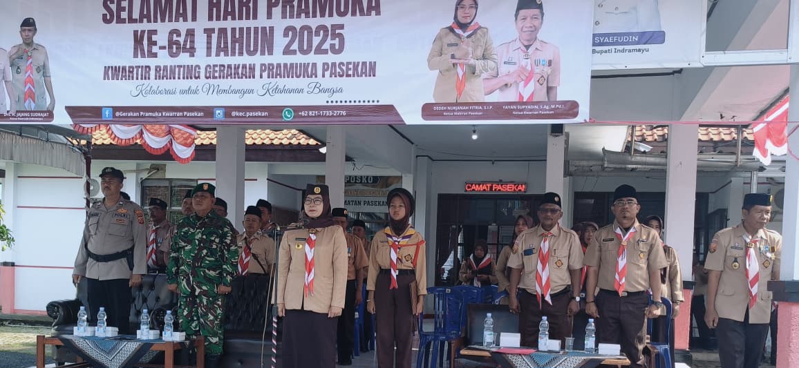 Koramil 1602 Sindang Indramayu Menghadiri Apel HUT Hari Pramuka Ke-64 Tingkat Kecamatan Pasekan