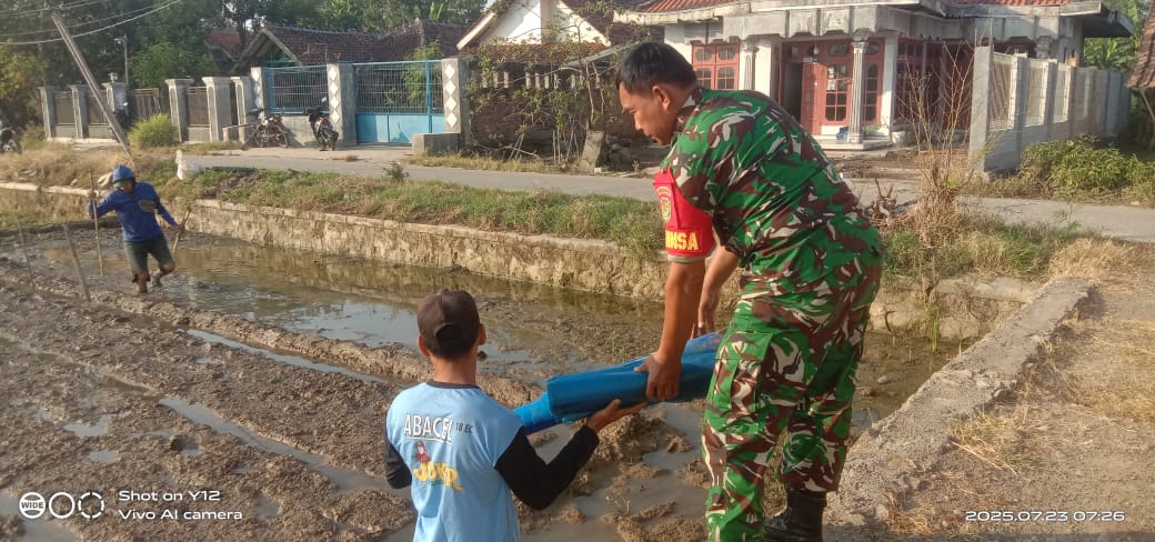 Babinsa Koramil 1605 Sukagumiwang Indramayu Monitoring dan Pendampingan Pertanian Olah Lahan di Desa Gunungsari 
