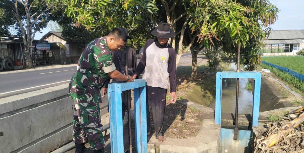 Babinsa Koramil 1601 Indramayu Melakukan Giring Air Kesawah Desa Majakerta