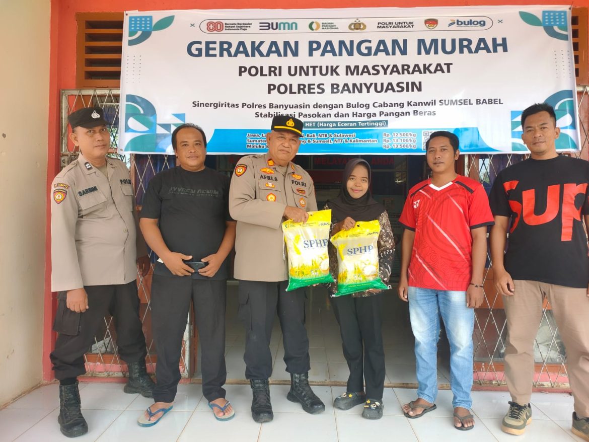 Polres Banyuasin Sukses Gelar Gerakan Pangan Murah Desa Tebing Abang Kecamatan Rantau Bayur