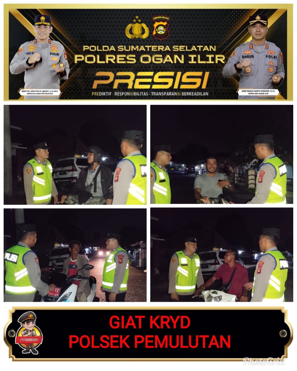 Polsek Pemulutan Gelar KRYD, Pastikan Keamanan Masyarakat di Malam Hari Libur