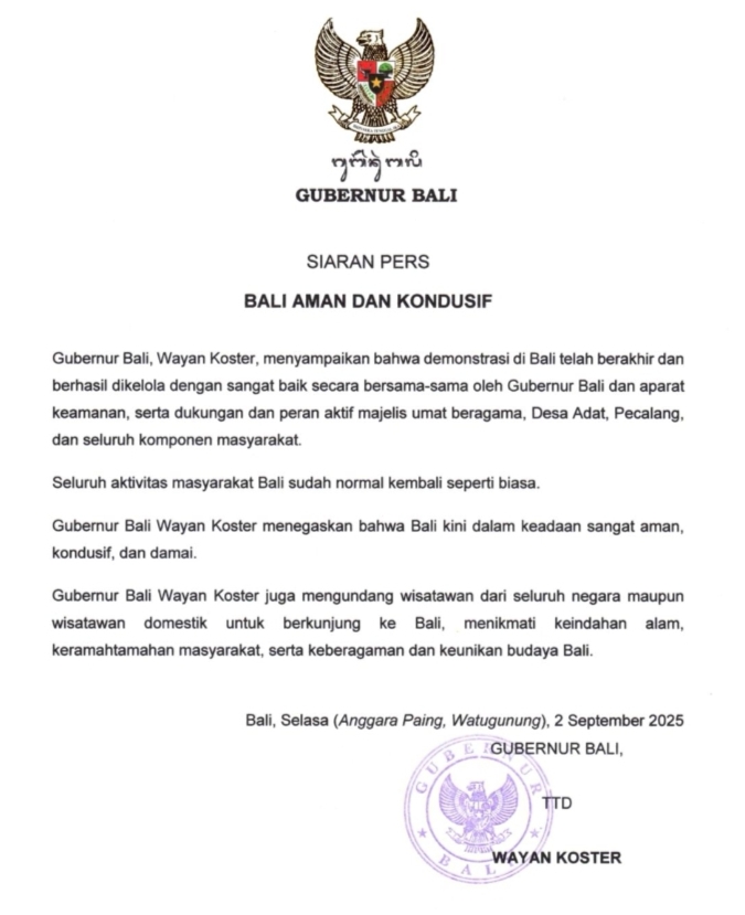 Bali Aman dan Kondusif, Aktivitas Masyarakat Kembali Normal