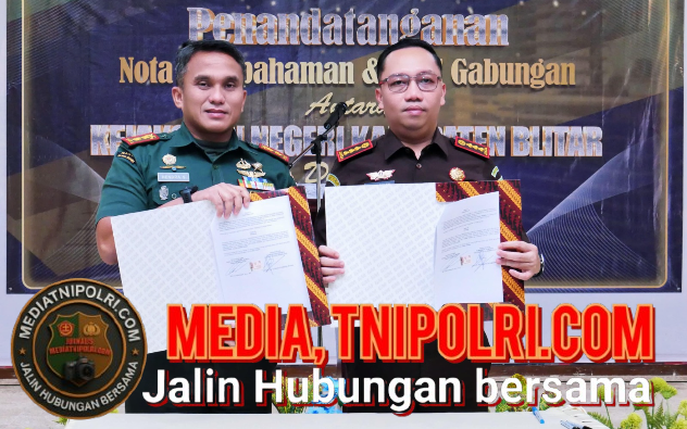 Tingkatkan Sinergitas, Kodim 0808 dan Kejari Kabupaten Blitar Teken Perjanjian Kerja Sama