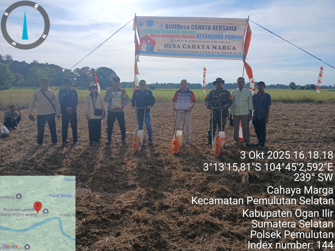 Polsek Pemulutan Dukung Program Ketahanan Pangan, Gelar Penanaman Jagung di Desa Cahaya Marga