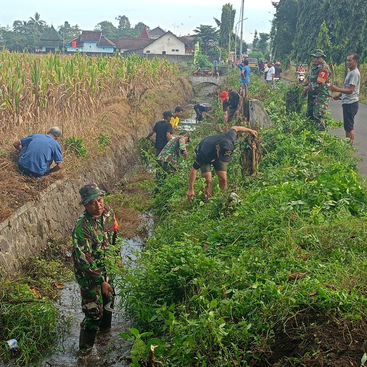Aksi Nyata, Anggota Koramil 0808/04 Sanankulon Dan Warga Sigap Bersihkan Saluran Irigasi