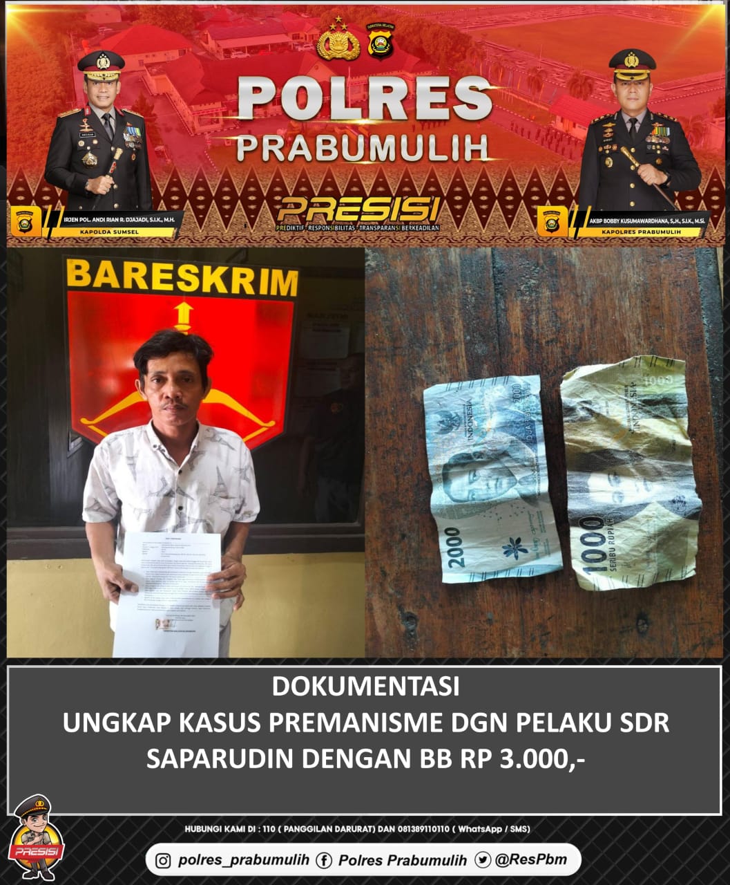 Ungkap Kasus Polres Prabumulih Menangkap 1 Pelaku Premanisme