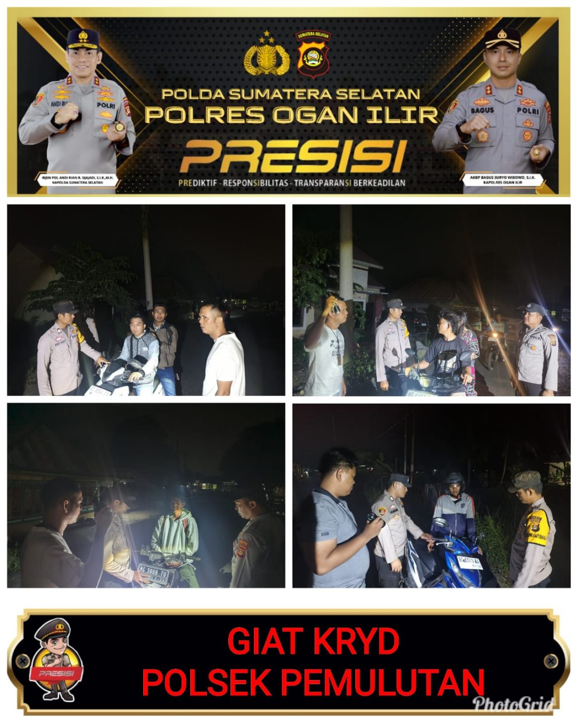 Polsek Pemulutan Gelar KRYD Malam Hari Libur untuk Cegah Kriminalitas di Wilayah Rawan