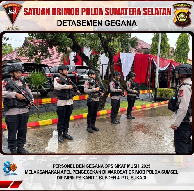 11 Personel Den Gegana Ops Sikat II Musi 2025 Melaksanakan Apel Pengecekan di Makosat Brimob
