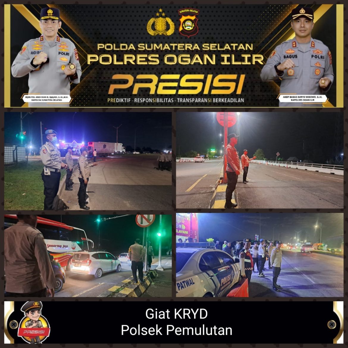 Polsek Pemulutan Cek Pos Pam Tol Keramasan dan Laksanakan KRYD Malam Hari Libur dalam Rangka Operasi Lilin Musi