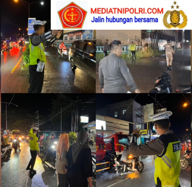 Diguyur Hujan, Personel Operasi Lilin Kapuas Polres Melawi Tetap Sigap Urai Kemacetan Saat Kebakaran 4 Ruko