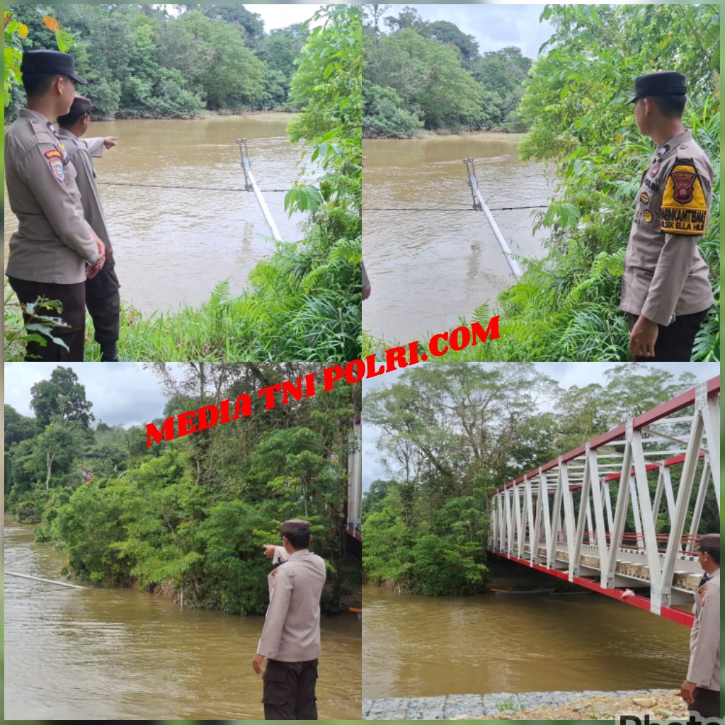 Tiang Listrik PLN Tumbang di Bantaran Sungai Ella Hilir, Polsek Ella Hilir Sampaikan Imbauan