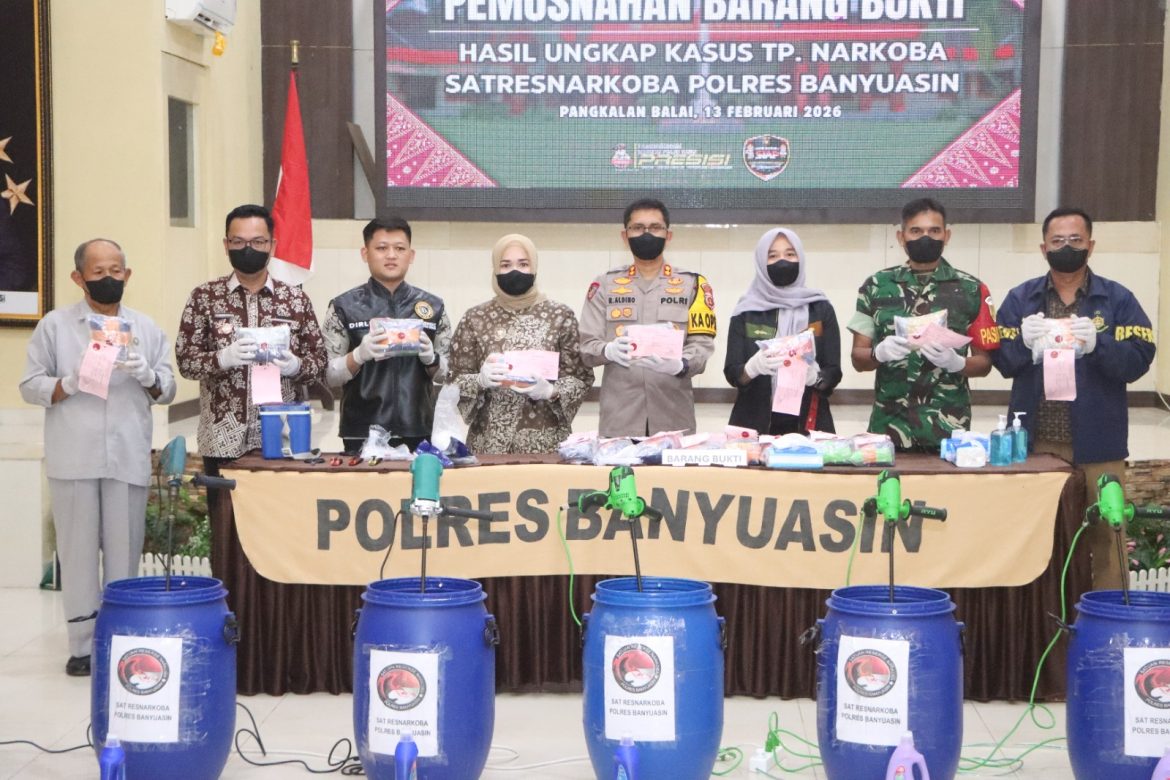 GELAR PEMUSNAHAN BARANG BUKTI SABU 21,9 KG , POLRES BANYUASIN SELAMATKAN 110.000 JIWA