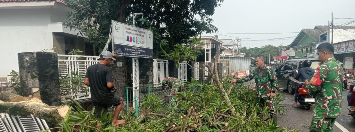 Gercep Danramil 1601/Indramayu Beserta Anggota Laksanakan Pembersihan Pohon Tumbang di Kelurahan Kepandean
