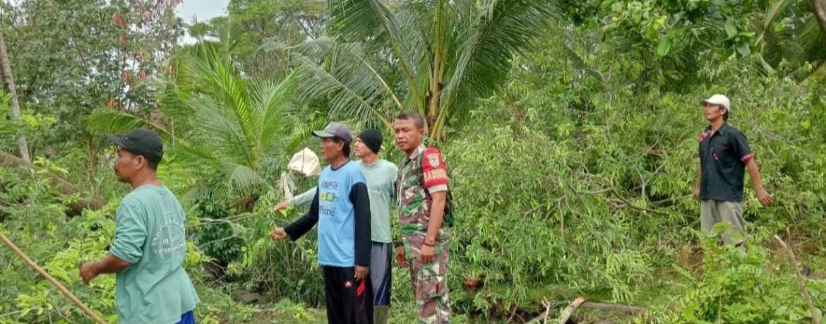 Anggota Koramil 1603/Lohbener Singkirkan Ranting Pohon Tumbang di Desa Cidempet