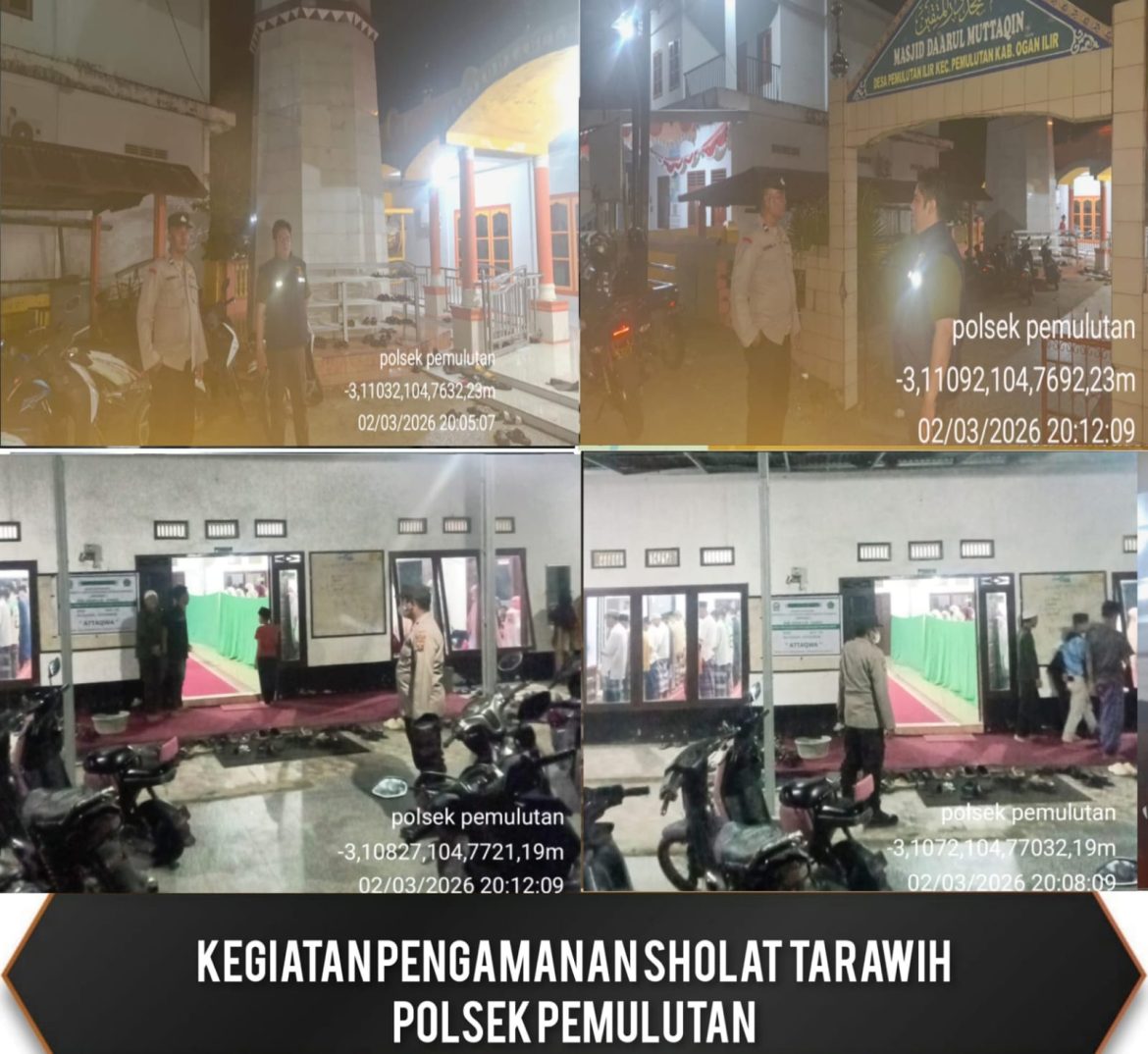 Satuan Polres Ogan Ilir melalui Polsek Pemulutan Amankan Pelaksanaan Sholat Tarawih dan Antisipasi Curanmor di Tempat Ibadah