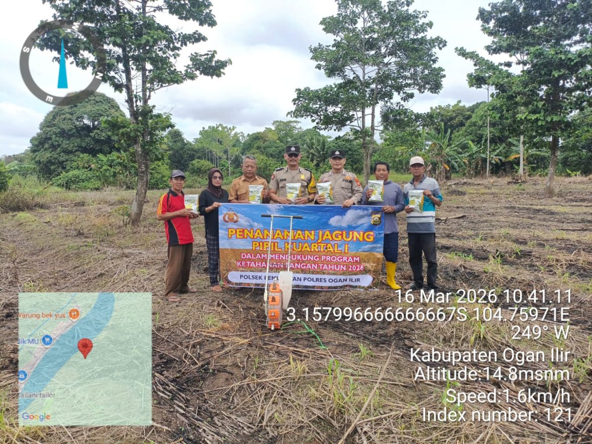 Polsek Pemulutan Ogan Ilir Dukung Program Ketahanan Pangan Melalui Penanaman Jagung Pipil di Ulak Kembahang II