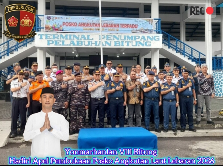 Yonmarhanlan VIII Bitung Hadiri Apel Pembukaan Posko Angkutan Laut Lebaran 2026