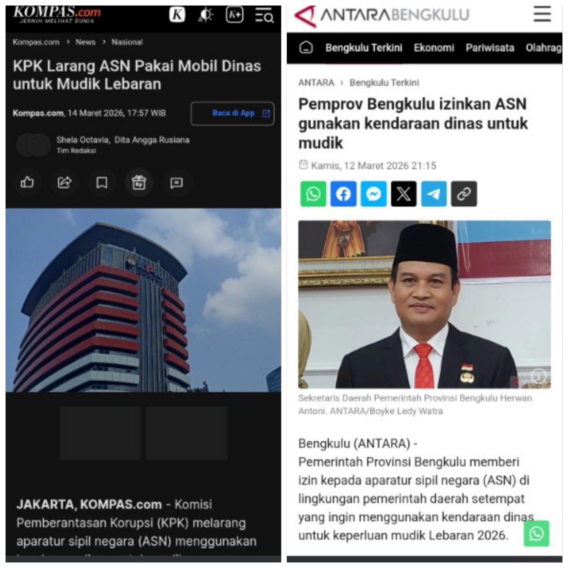 KONTROVERSI PEMPROV BENGKULU: BOLEHKAN ASN PAKAI KENDARAAN DINAS PLAT MERAH SAAT LEBARAN, MELAWAN HIMBAUAN KPK!