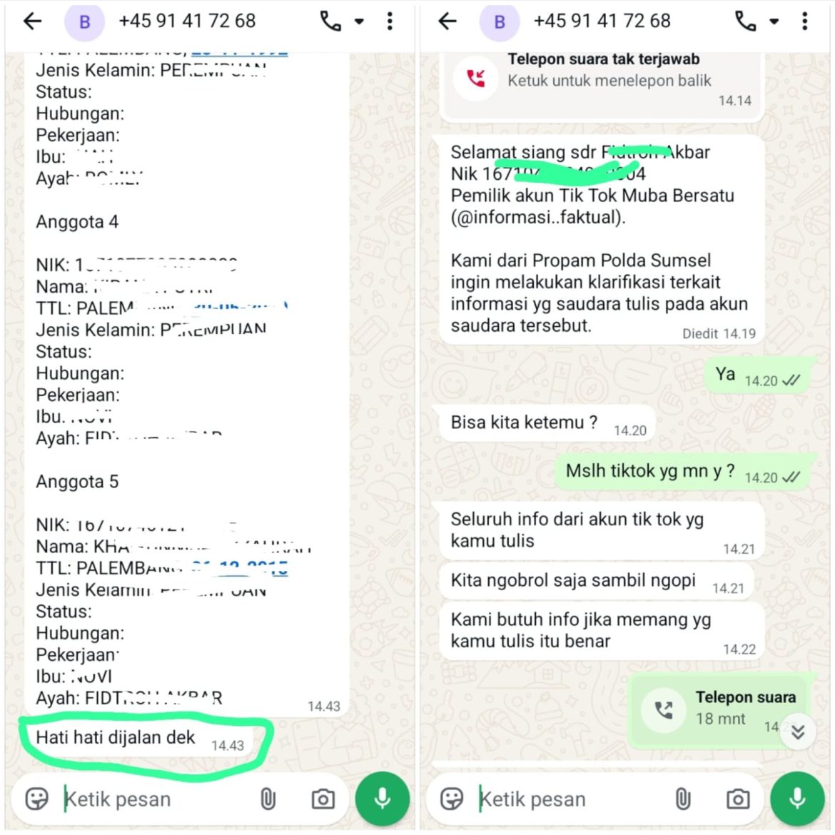 Wartawan Sumsel Fidtroh Akbar Diteror Melalui Pesan WhatsApp,Upaya Intimidasi Dan Pembungkaman Jurnalistik