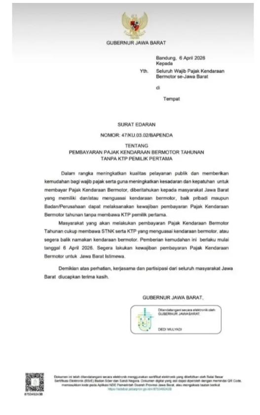 Tak Perlu KTP Pemilik Lama, Bayar Pajak Kendaraan di Jabar Kini Lebih Mudah!