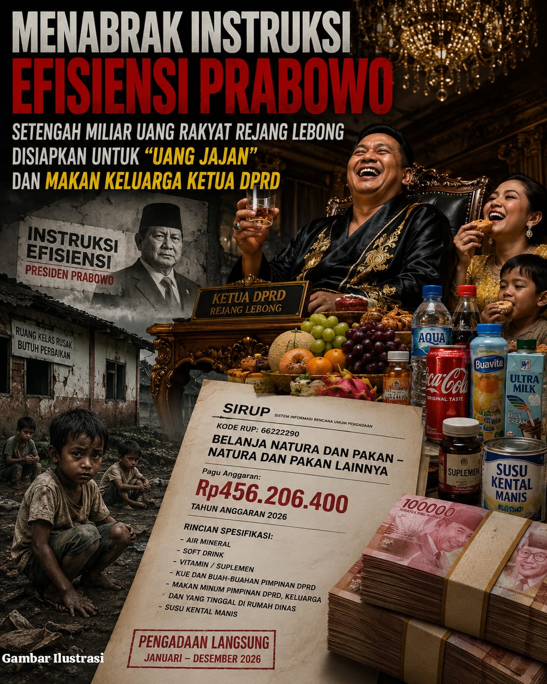 Menabrak Instruksi Efisiensi Prabowo, Setengah Miliar Uang Rakyat Rejang Lebong Disiapkan untuk “Uang Jajan” dan Makan Keluarga Ketua DPRD