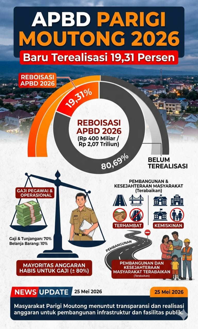 HANYA 19,31% REALISASI APBD PARIGI MOUTONG 2026! 81% ANGGARAN KENA PEGAWAI, BELANJA MODAL HANYA 0,9% – PEMBANGUNAN MASYARAKAT DIABAIKAN