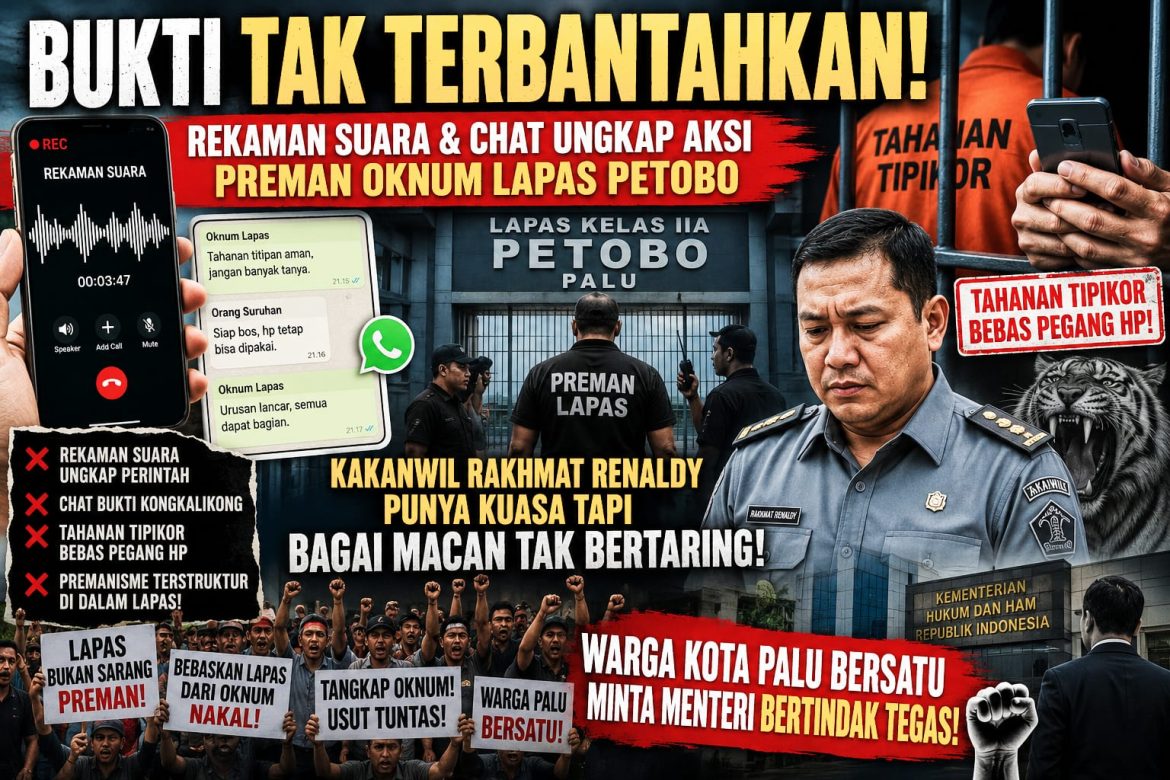 BUKTI TAK TERBANTAHKAN! Rekaman Suara & Chat Ungkap Aksi Preman Oknum Lapas Petobo, Tahanan Tipikor Bebas Pegang HP, Kakanwil Rakhmat Renaldy Punya Kuasa Tapi Bagai Macan Tak Bertaring! Warga Kota Palu Bersatu Minta Menteri Bertindak Tegas!