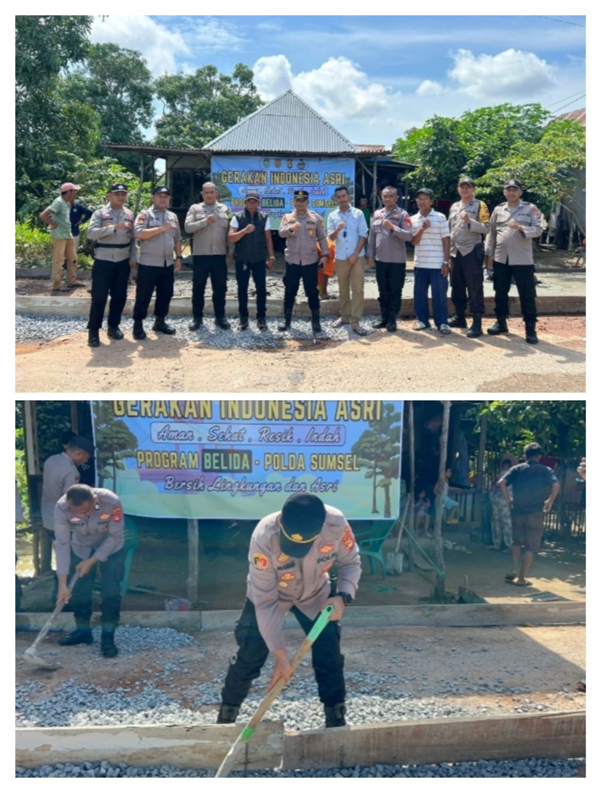Bantu Kegiatan Pengecoran Jalan Berlubang, Wujud Kepedulian Polsek Pemulutan kepada Masyarakat