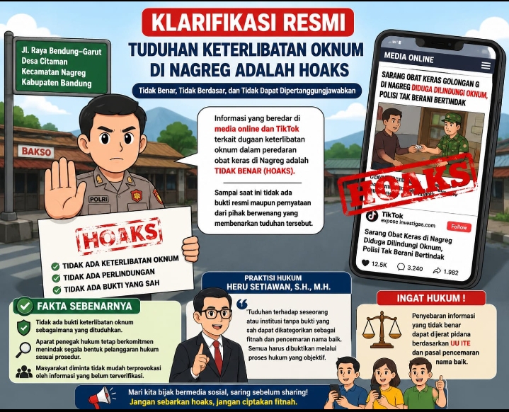 Informasi Dugaan Keterlibatan Oknum di Nagreg Belum Terbukti Secara Hukum, Praktisi Hukum HERU SETIAWAN, S.H., M.H.: Tuduhan Tanpa Bukti Bisa Jadi Fitnah