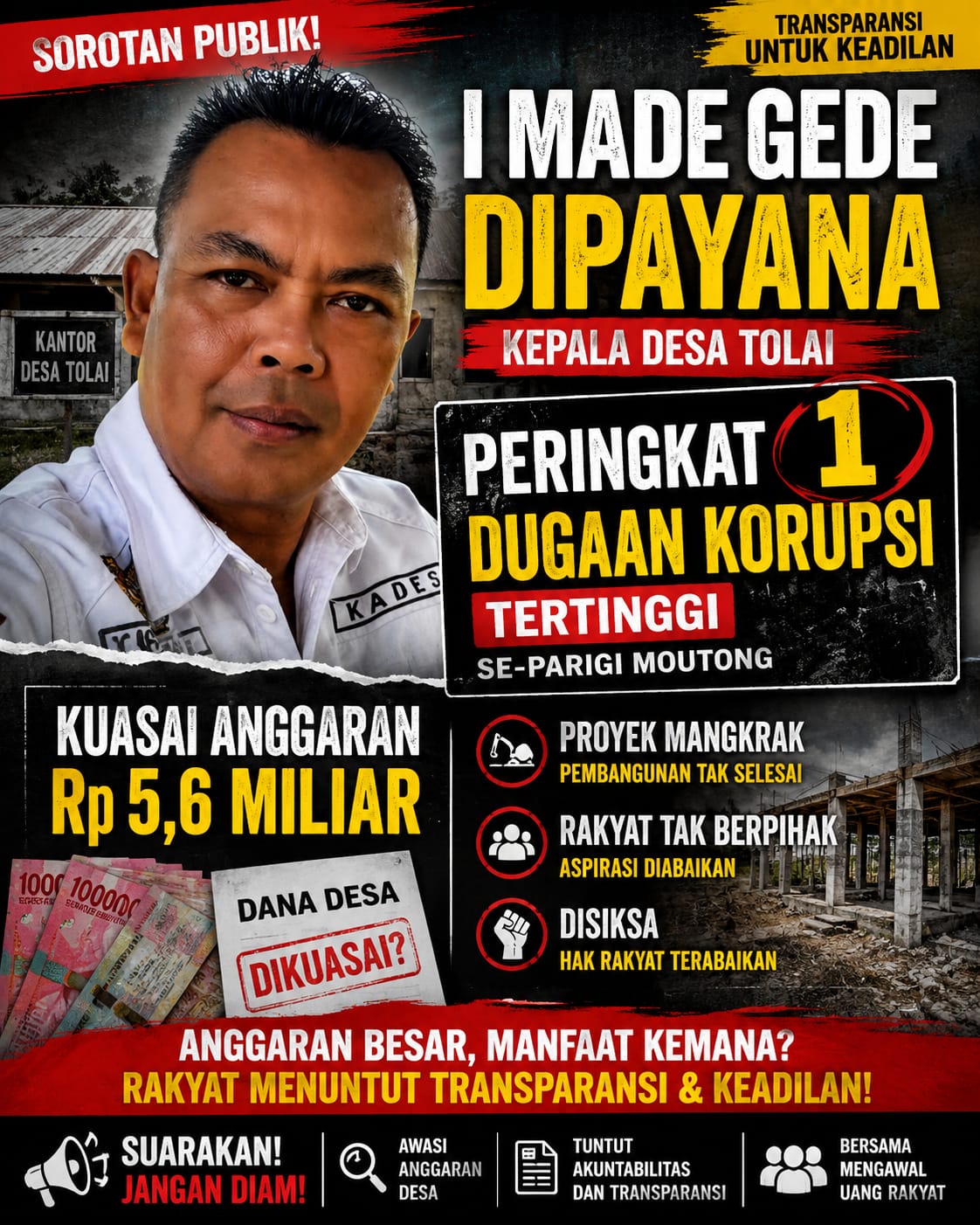 Kepala Desa Tolai Kuasai Anggaran dan Kuasa Kekuasaan: Proyek Negara Mangkrak, Rakyat Tak Berpihak Diputus Nasib