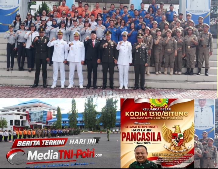 DANDIM 1310/BITUNG TEGUHKAN SEMANGAT PERSATUAN DALAM UPACARA HARI LAHIR PANCASILA 2026 DI PEMKOT BITUNG