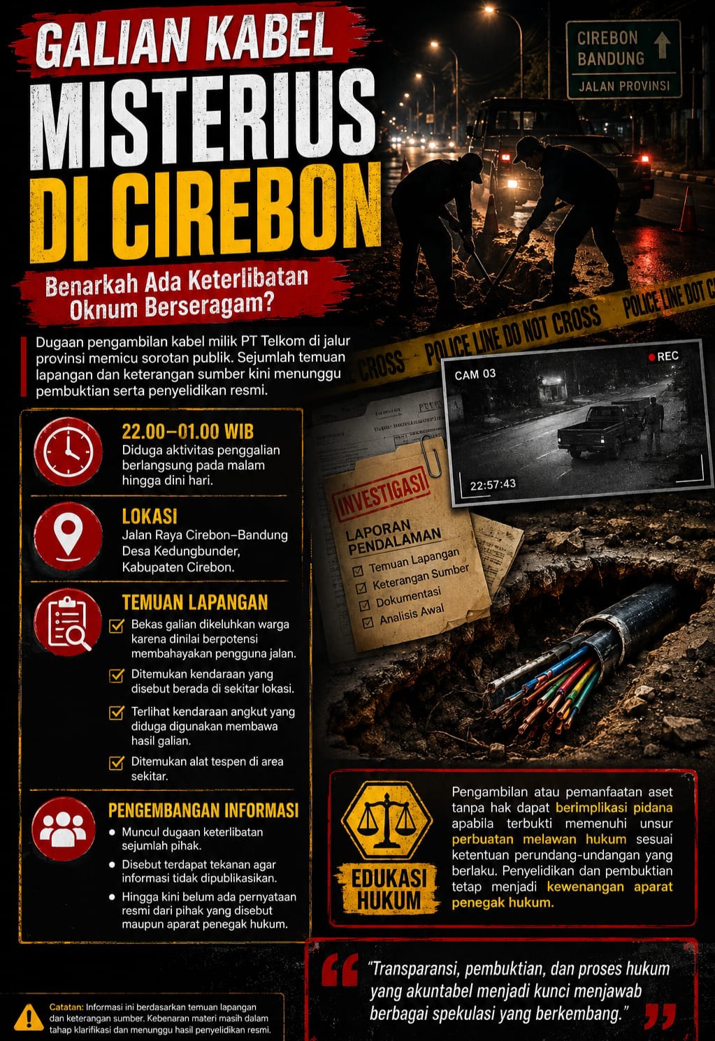 ‎Galian Kabel Misterius di Cirebon Terungkap, Muncul Dugaan Keterlibatan Oknum Berseragam?