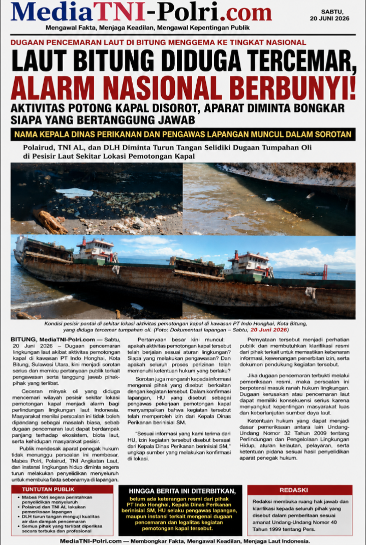 “Laut Bitung Diduga Tercemar, Alarm Nasional Berbunyi! Aktivitas Potong Kapal Disorot, Aparat Diminta Bongkar Siapa yang Bertanggung Jawab”
