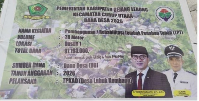 Pemerintah Kabupaten Rejang Lebong Kecamatan Curup Utara Desa Lubuk Kembang,Pembangunan Rehabilitasi Tembok Penahan Tanah (TPT) Tahun Anggaran 2026