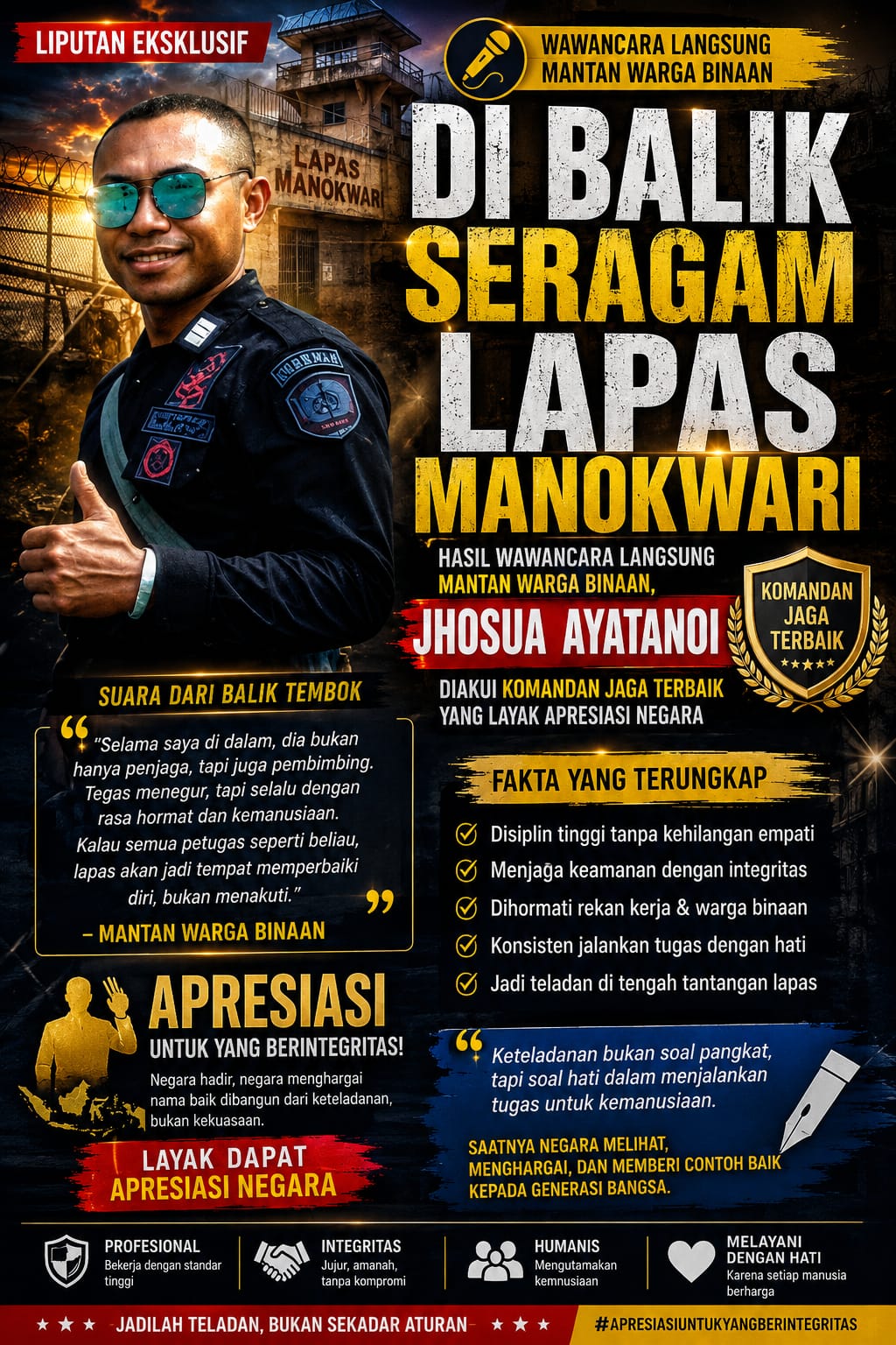 Di Balik Seragam Lapas Manokwari: Hasil Wawancara Langsung Mantan Warga Binaan, Yosua Etanoi Diakui Komandan Jaga Terbaik Yang Layak Apresiasi Negara