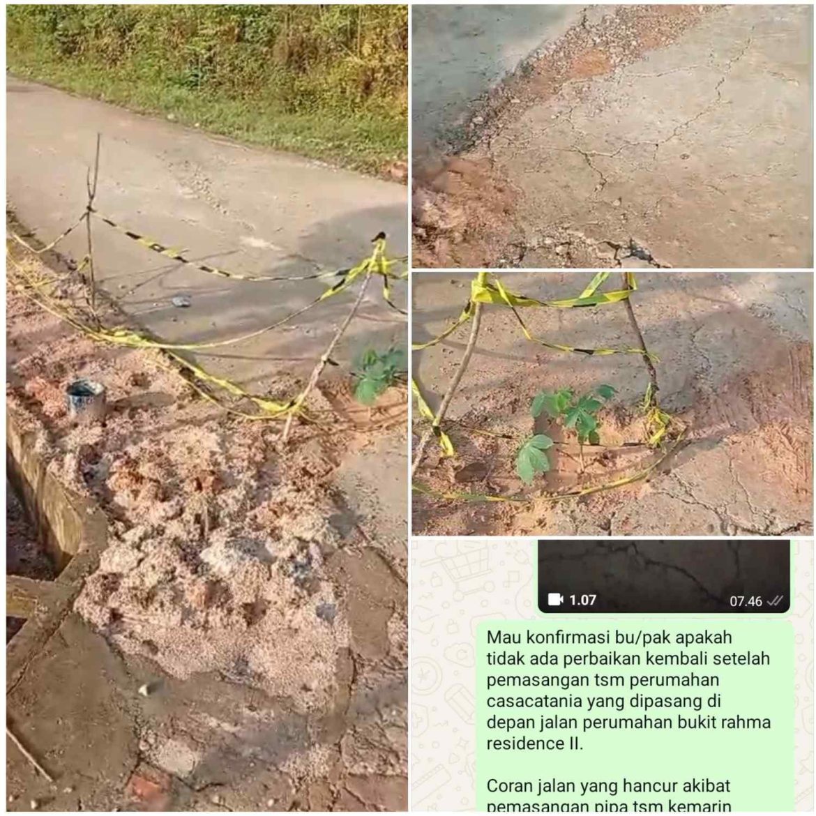 Warga Perumahan Bukit Rahma Residence 2 Resah Jalan Rusak Berlubang Setelah Adanya Pekerjaan Pemasangan Jaringan Pipa