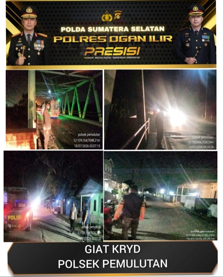 Jaga Kondusifitas Wilayah, Polsek Pemulutan Ogan ilir Tingkatkan Patroli Malam melalui KRYD dan Strong Point