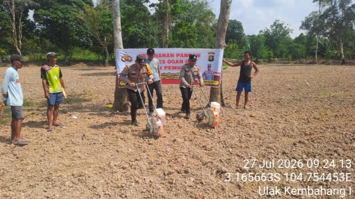 Polsek Pemulutan Dukung Ketahanan Pangan, Tanam Jagung Pipil Kuartal III Bersama Kelompok Tani di Pemulutan Barat