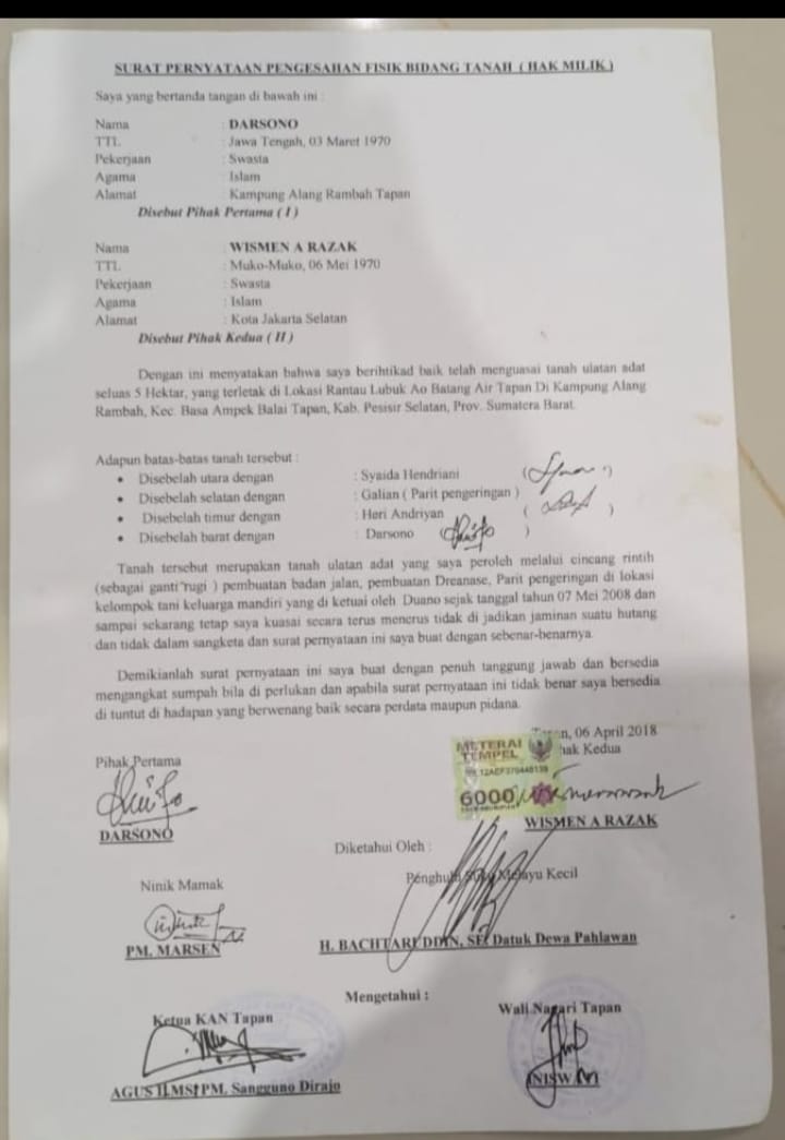 Diduga Hutan Produksi Konveksi Diperjualbelikan dengan Dalih Tanah Ulayat Adat, merugikan Aset Negara