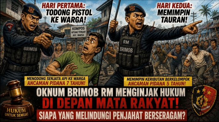 OKNUM BRIMOB RM DALAM SOROTAN: DIDUGA ANCAM WARGA DENGAN PISTOL, KEMUDIAN TERLIBAT BENTROK
