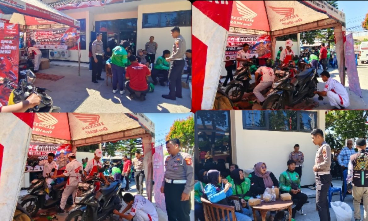 Puluhan Driver Ojol di Kuningan Dapat Servis Motor dan Ganti Oli Gratis dari Polisi