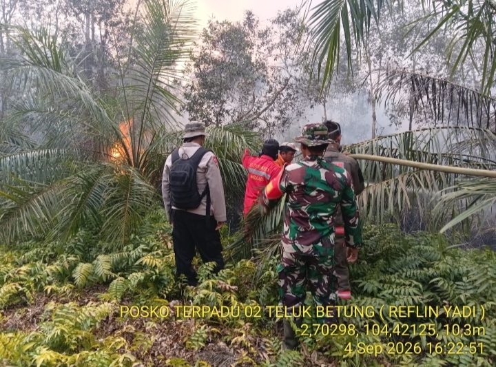 Hotspot Terdeteksi di Buana Murti, Polsek Pulau Rimau Bersama Tim Gabungan Padamkan Titik Api