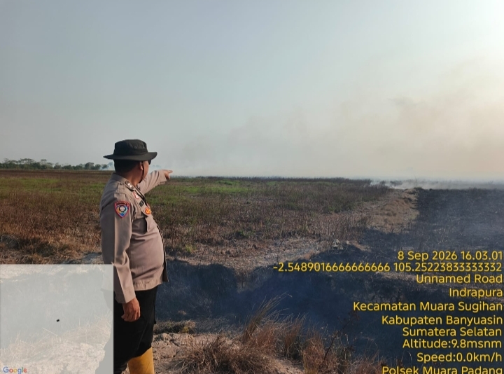 Polsek Muara Padang Ground Check Hotspot di Indrapura, Lahan Terbakar Capai 10 Hektare