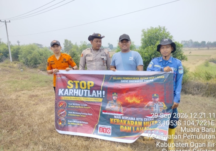 Antisipasi Karhutla di Kawasan Tol Palembang-Indralaya, Polsek Pemulutan Bersama Tiga Pilar Tingkatkan Patroli