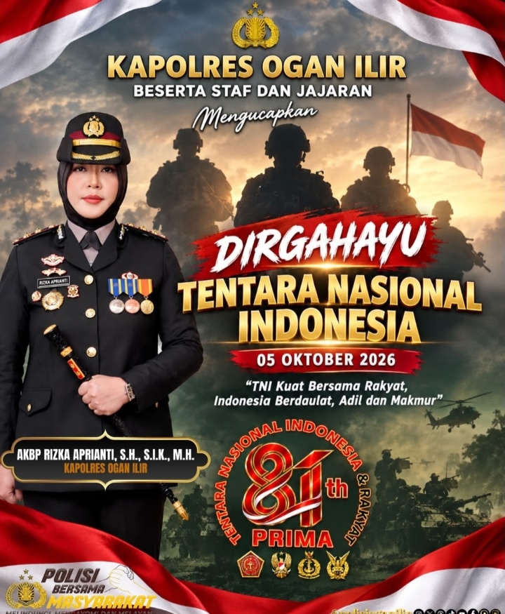 Kapolres Ogan Ilir AKBP Rizka Aprianti: HUT ke-81 TNI, Sinergi TNI-Polri untuk Indonesia Makin Kuat