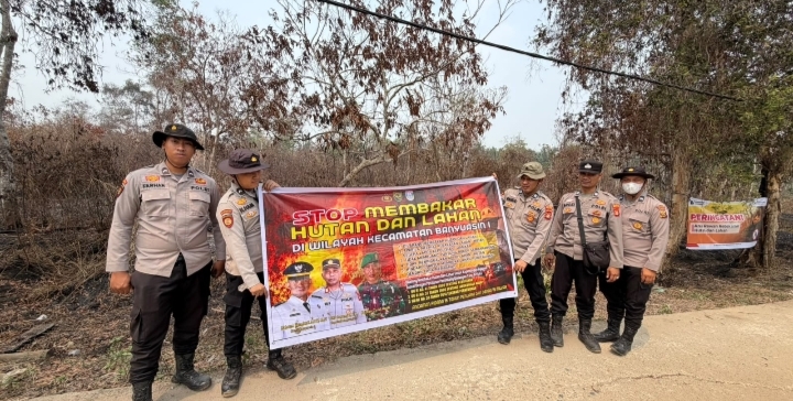 Cegah Karhutla, Tim Gabungan Polres Banyuasin Gelar Patroli dan Edukasi Masyarakat di Banyuasin I