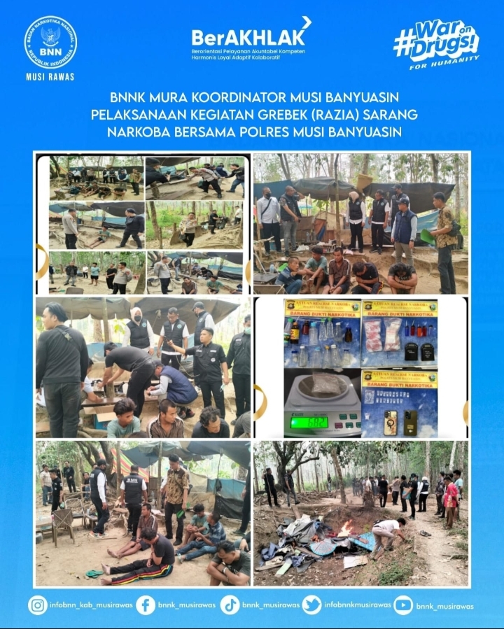 Gerebek Dua Lokasi di Lumpatan, BNN dan Polres Muba Amankan Enam Orang Serta Sabu 1 Kg Lebih